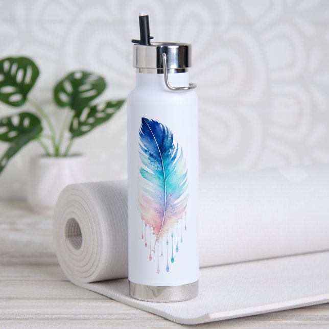 Blaue Ombre-Feder-Wasserfarbe Trinkflasche (Yoga (gedreht)