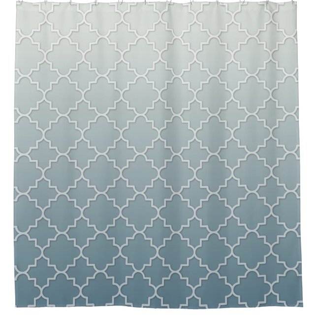 Blaue Ombre Schattiertes Quatrefolienmotif-Muster Duschvorhang (Vorderseite)