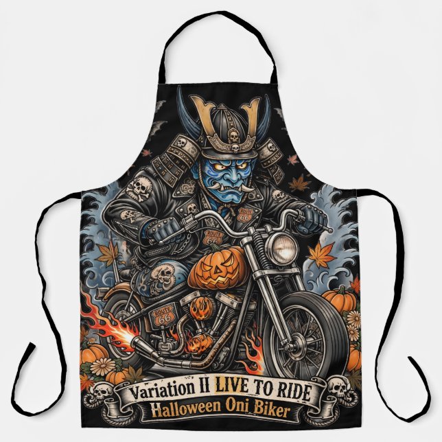 Blaue Oni-Biker-Halloween-Schürze - LIVE TO RIDE  Schürze (Vorderseite)