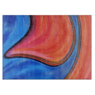 Blaue Orange Abstraktkunst Glas Schneidbrett Schneidebrett
