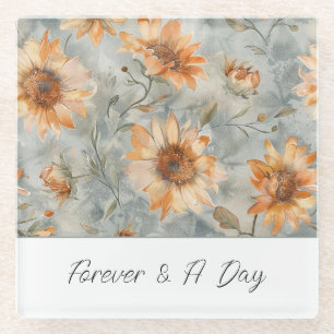 Blaue Orange Creme Blumen Forever Glasuntersetzer