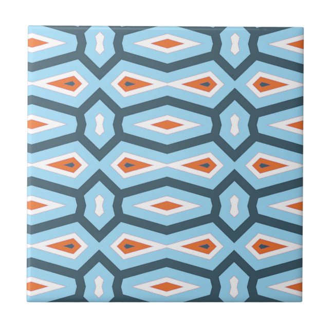 Blaue Orange des ethnischen Hexagonmusters Fliese (Vorderseite)