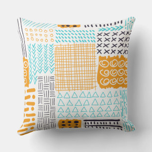 Blaue Orange Einfache Skizzenmuster-Illustration  Kissen