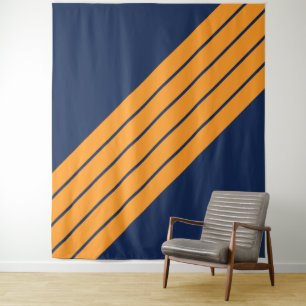 Blaue Orange Gestreifte 70er 80er Retro-Rennstreif Wandteppich