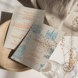 Blaue Orange Gezeichnete Whimsical All-In-One-Hoch Einladung