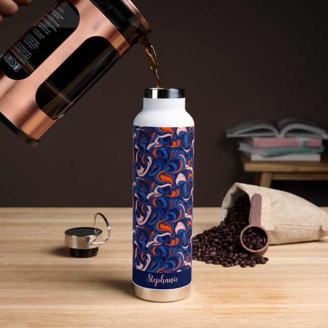 Blaue Orange Groovy Retro Isolierte Kaffee- oder Trinkflasche (Kaffee (gedreht))