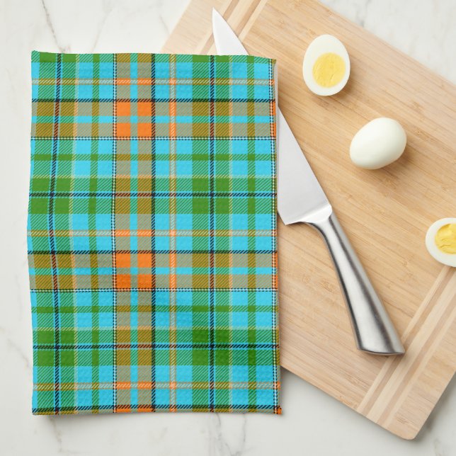 Blaue Orange Grüne Karo Tartan Design  Geschirrtuch (Viertel Falte)