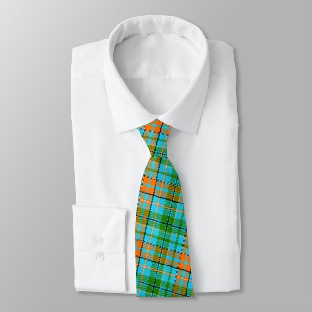 Blaue Orange Grüne Karo Tartan Design  Krawatte (Gebunden)
