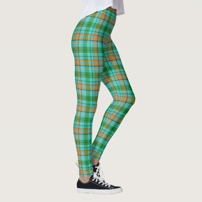 Blaue Orange Grüne Karo Tartan Design  Leggings (Rechts)