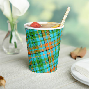 Blaue Orange Grüne Karo Tartan Design Pappbecher