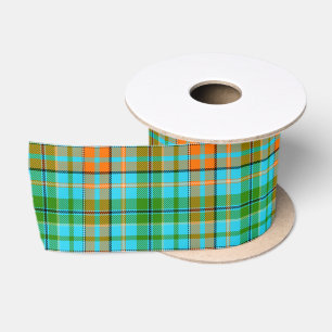 Blaue Orange Grüne Karo Tartan Design Satinband