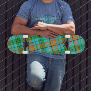 Blaue Orange Grüne Karo Tartan Design Skateboard