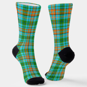 Blaue Orange Grüne Karo Tartan Design Socken
