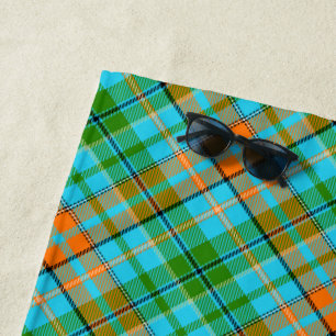 Blaue Orange Grüne Karo Tartan Design Strandtuch
