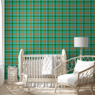 Blaue Orange Grüne Karo Tartan Design Tapete