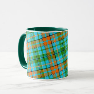 Blaue Orange Grüne Karo Tartan Design  Tasse