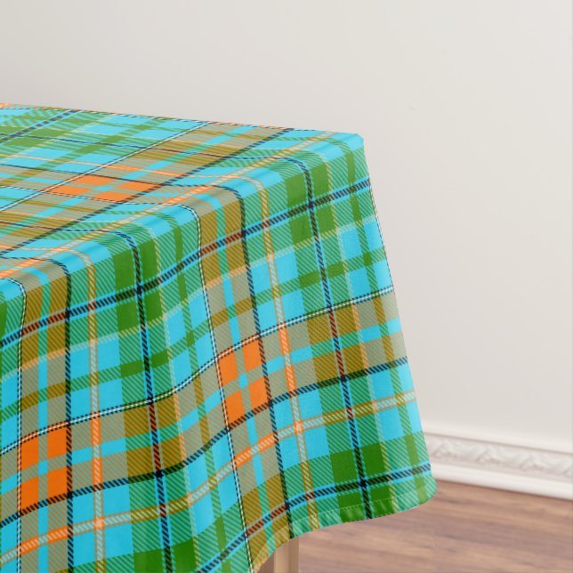 Blaue Orange Grüne Karo Tartan Design  Tischdecke (Beispiel)