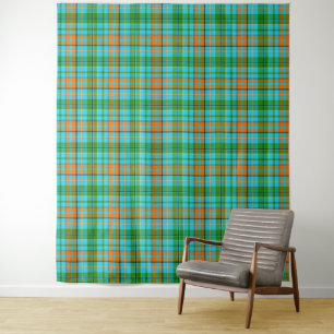 Blaue Orange Grüne Karo Tartan Design Wandteppich