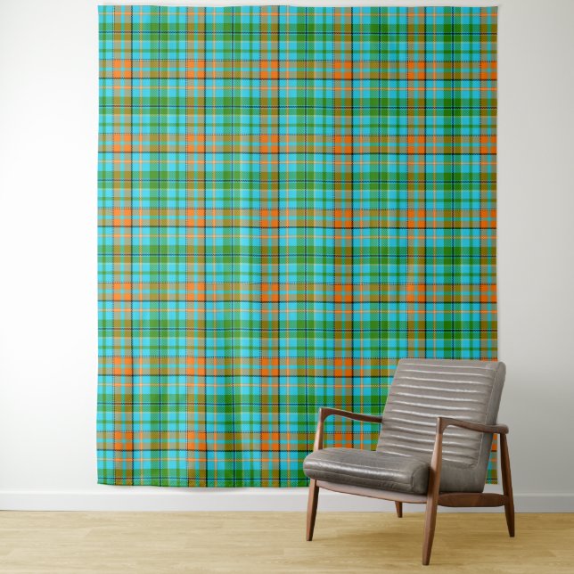 Blaue Orange Grüne Karo Tartan Design  Wandteppich (Beispiel)