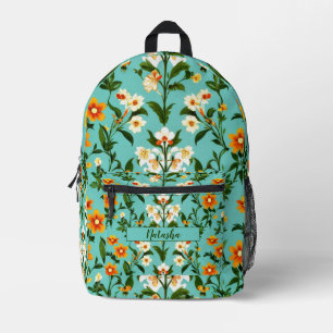 Blaue Orange Grüne Wildblumen Boho Elegante Frühli Bedruckter Rucksack