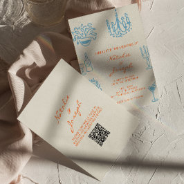 Blaue Orange Handgezeichnete Whimsical QR-Code-Hoc Einladung