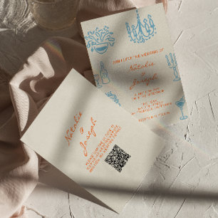 Blaue Orange Handgezeichnete Whimsical QR-Code-Hoc Einladung
