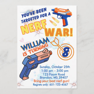 Blaue Orange Jungen BD-Party - Nerf-Krieg 8. Gebur Einladung