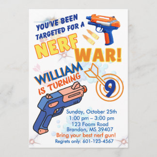 Blaue Orange Jungen BD-Party - Nerf-Krieg 9. Gebur Einladung