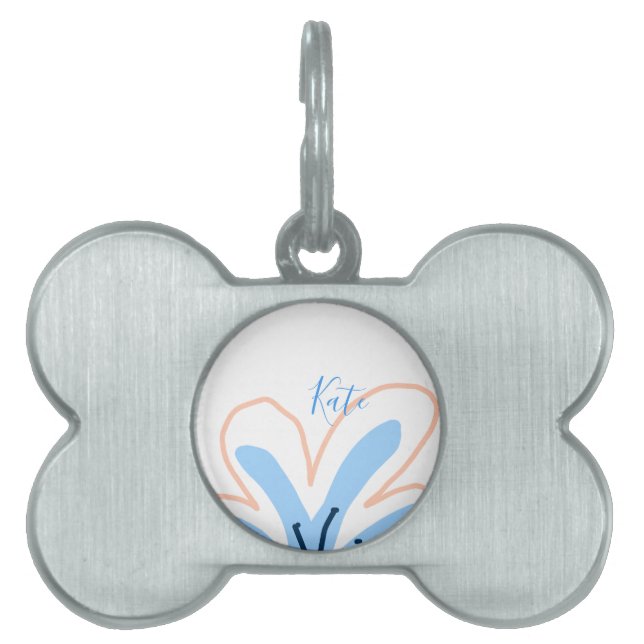 Blaue Orange Pastell-Blume Name Boho Retro-Geschen Tiermarke (Vorderseite)