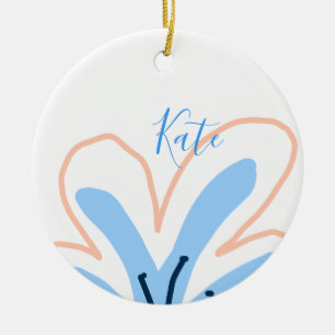 Blaue orange Pastell-Blume Name hinzufügen Boho Re Keramik Ornament