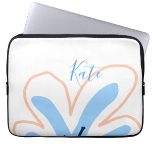 Blaue orange Pastell-Blume Name hinzufügen Boho Re Laptopschutzhülle