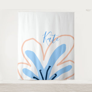 Blaue orange Pastell-Blume Name hinzufügen Boho Re Wandteppich