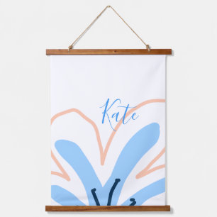 Blaue orange Pastell-Blume Name hinzufügen Boho Re Wandteppich Mit Holzrahmen