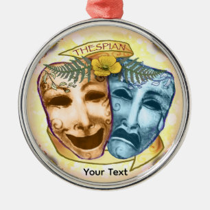 Blaue Orange Schauspielermasken Ornament Aus Metall