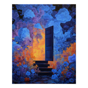 Blaue Orange Traumportal-Surrealismus-Fantasy-Kuns Poster