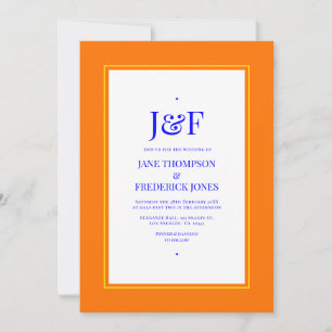 Blaue, Orange und Gelbe Hochzeit Einladung