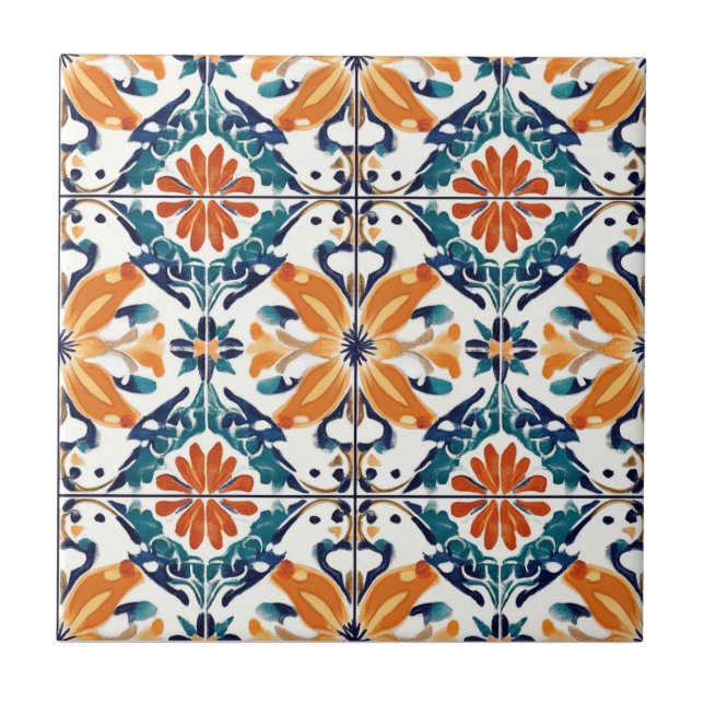 Blaue Orange und Gelbe Muster Keramikfliese (Vorderseite)