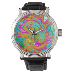 Blaue, orange und heißrosa groovy abstrakte Retro- Armbanduhr