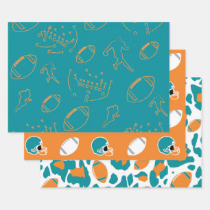 Blaue, Orange und Weiße Fußballmuster Geschenkpapier Set