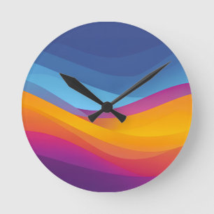 Blaue Orange Wellen Schichten Runde Wanduhr