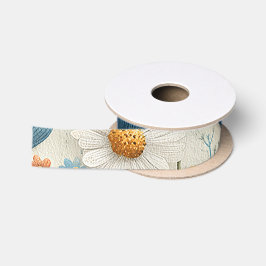 Blaue Orange Wildblumen-Blumen Satinband