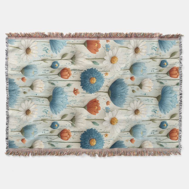 Blaue Orange Wildblumen-Wurfdecke  Decke (Vorderseite)