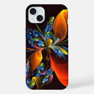 Blaue Orangefarbene Blumen Moderne Abstrakte Kunst iPhone 15 Plus Hülle