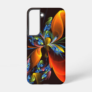 Blaue Orangefarbene Blumen Moderne Abstrakte Kunst Samsung Galaxy Hülle