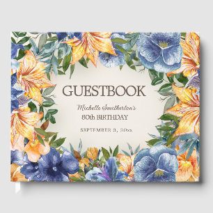 Blaue Orangefarbene Blumen zum 80. Geburtstag Gästebuch