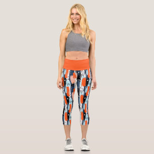 Blaue Orangen Pinselstriche Abstraktes Muster Capri Leggings