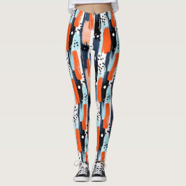 Blaue Orangen Pinselstriche Abstraktes Muster Leggings
