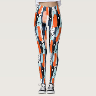 Blaue Orangen Pinselstriche Abstraktes Muster Leggings