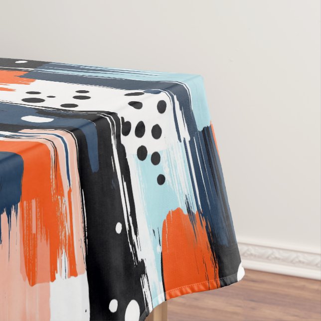 Blaue Orangen Pinselstriche Abstraktes Muster Tischdecke (Beispiel)