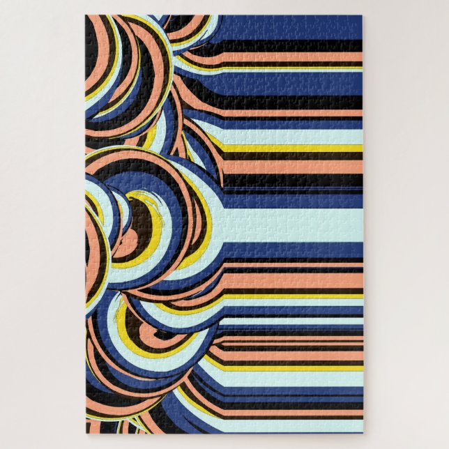 Blaue Orangen Wirbel Linien Muster Puzzle (Vertikal)